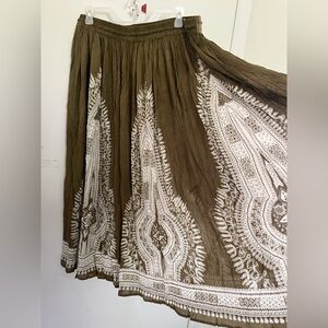 Bohemian Olive Skirt with White Patterns